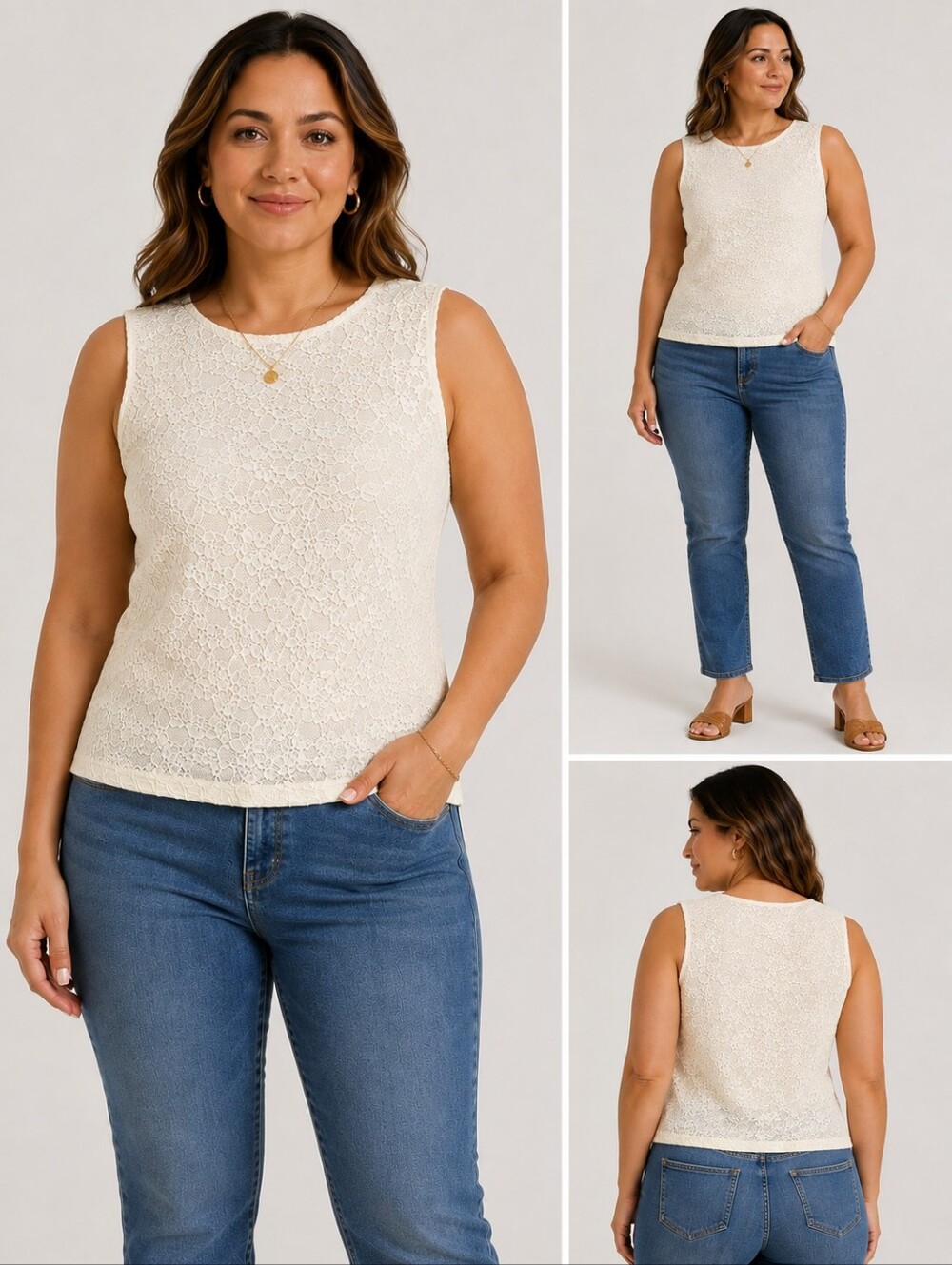 Madden NyC Sleeveless Lace Shell Tank - Cream